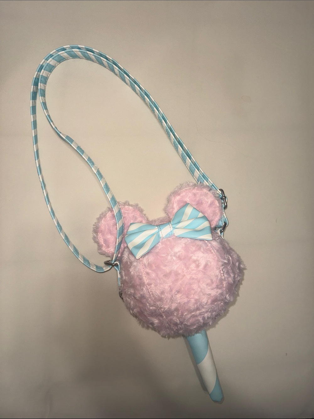 Loungefly Pastel Pink Cotton Candy Minnie Mouse with Blue-White Bow